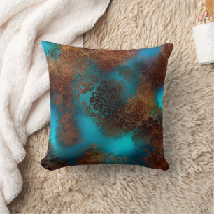 Coussin Patina de cuivre dépoli Damas