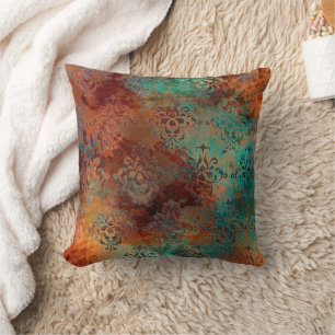 Coussin Patina de cuivre dépoli Damas