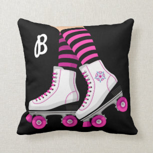 Coussin Patinage à rouleaux rose et noir
