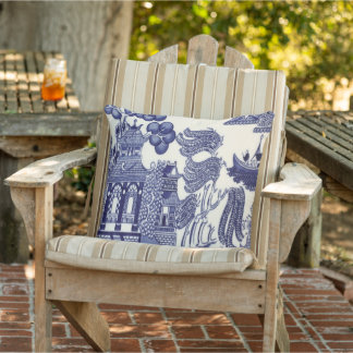 Coussin Patio Chinoiserie Bleu et Blanc