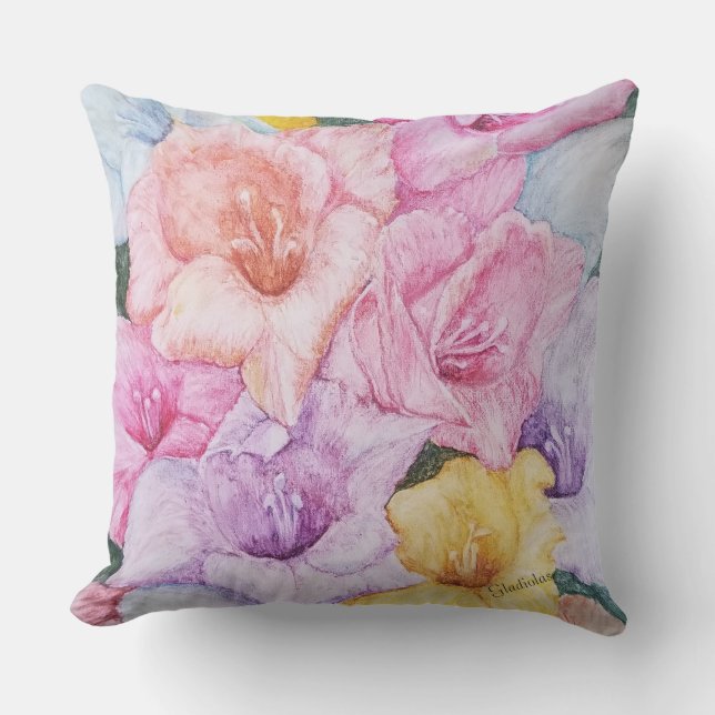 COUSSIN PATIO FLEURS DE GLADIOLA COLORÉ (Recto)