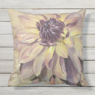 COUSSIN PATIO POURPRE ET JAUNE DE FLEUR DE DAHLIA