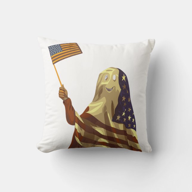 Coussin Patriotic American Flag Ghost Halloween (Recto)