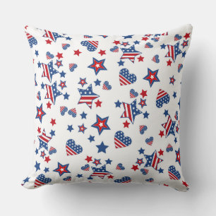 COUSSIN PATRIOTIQUE ROUGE BLANC BLEUE ÉTOILES ET COEURS