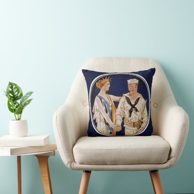 Coussin Patriotisme vintage, Lady Liberty avec Marine Seam (Chaise)