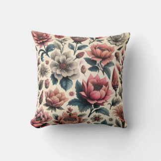 Coussin Patrón Floral Vintage de Grabado Botánico 