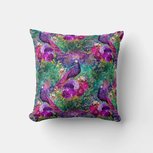Coussin Patters vibrant Illustrated Peacock (Recto)