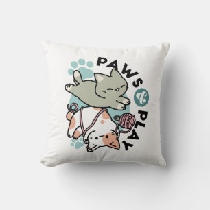 Coussin Pattes et Jeux – Illustration de Chat Adorable