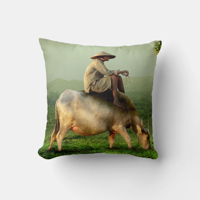 Coussin Pâturage de vache avec fermier dans un pâturage Pi (Recto)