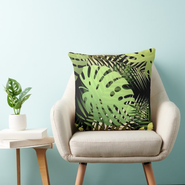 Coussin Paume de Monstera feuilles jungle tropicale lancer (Chaise)