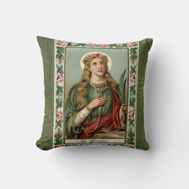 Coussin Paume verte de roses roses de St Philomena (Recto)