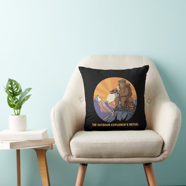 Coussin Pause café ours randonnée | Exploratrices de plein (Chaise)