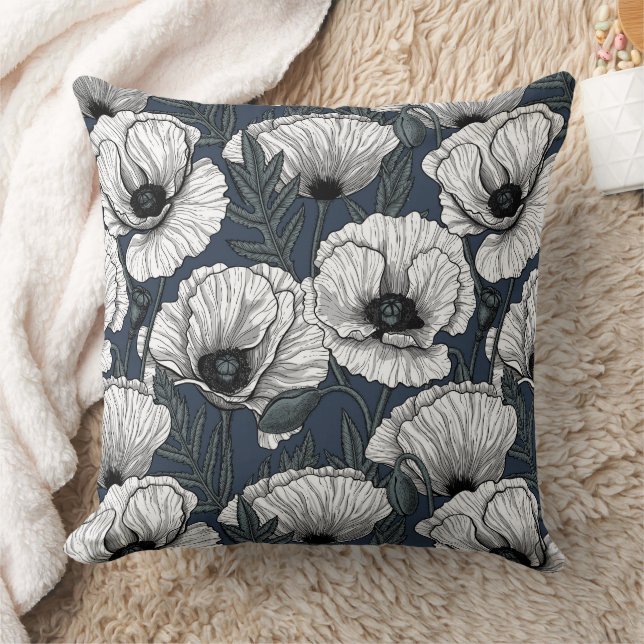 Coussin Pavot blanc sur la marine (Couverture)