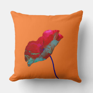 Coussin Pavot bleu rouge à orange chaud