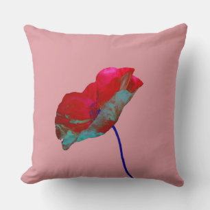 Coussin Pavot bleu rouge au rose chaud