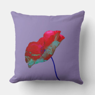Coussin Pavot bleu rouge sur violet chaud