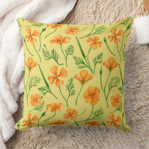Coussin Pavot de Californie, fleurs d'été, orange wil