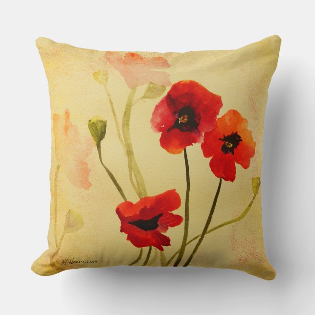 Coussin Pavot Ombres rouges Pépites Aquarelle (Recto)