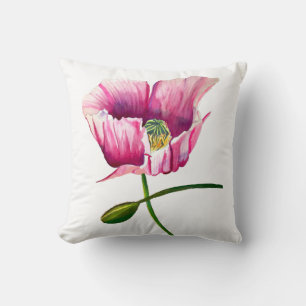 Coussin Pavot rose aquarelle jolie fleur