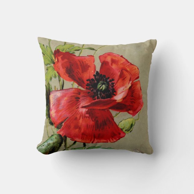 Coussin Pavot rouge vintage (Recto)