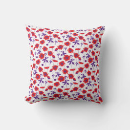 Coussin Pavot rouge, violet et blanc