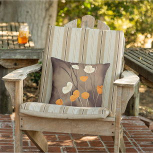 Coussin Pavots orange et blanc art minimaliste