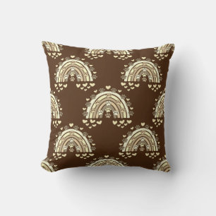 Coussin Paw Et Coeurs De Chien Arc-En-Ciel vintage Sepia