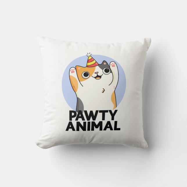 Coussin Pawty Animal Funny Party Chat Pun (Recto)
