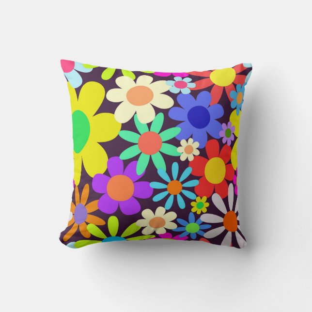 Coussin Pays des années 60 rétro Champ de marguerite flora (Recto)