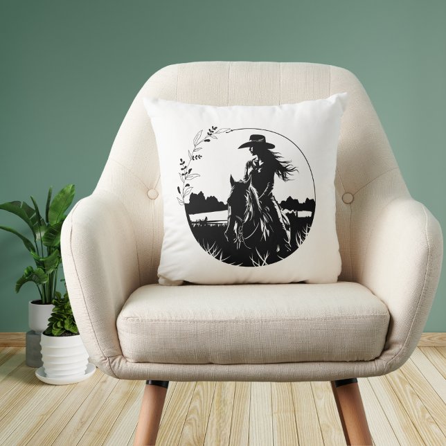 Coussin Pays Élégante Cheval Cowgirl Western Equestrio (Créateur téléchargé)