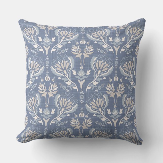 Coussin Pays Français Damas Bleu (Recto)
