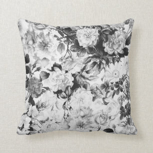 Coussin Pays moderne blanc noir d'aquarelle floral