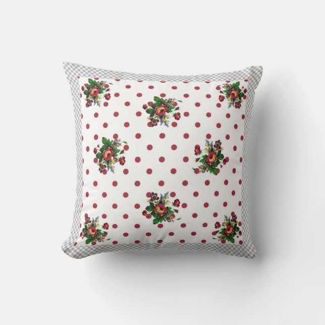 Coussin Pays Roses Red Polka Dot et Rose Jeu d'oreiller (Recto)