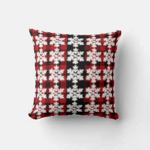 Coussin Pays rouge, noir Buffalplaid - flocon de neige mot