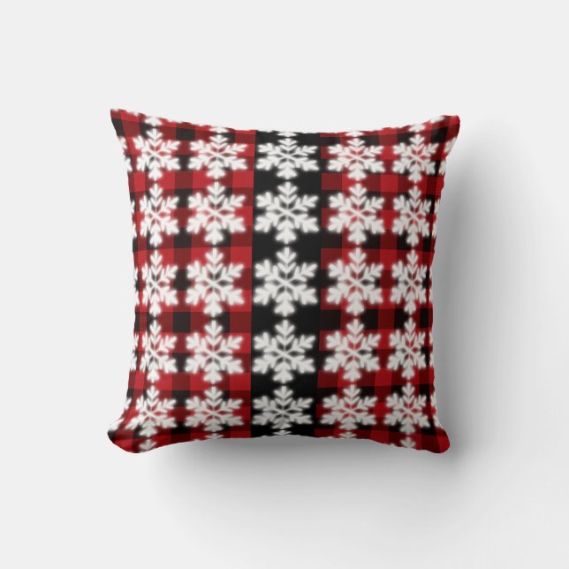 Coussin Pays rouge, noir Buffalplaid - flocon de neige mot (Recto)