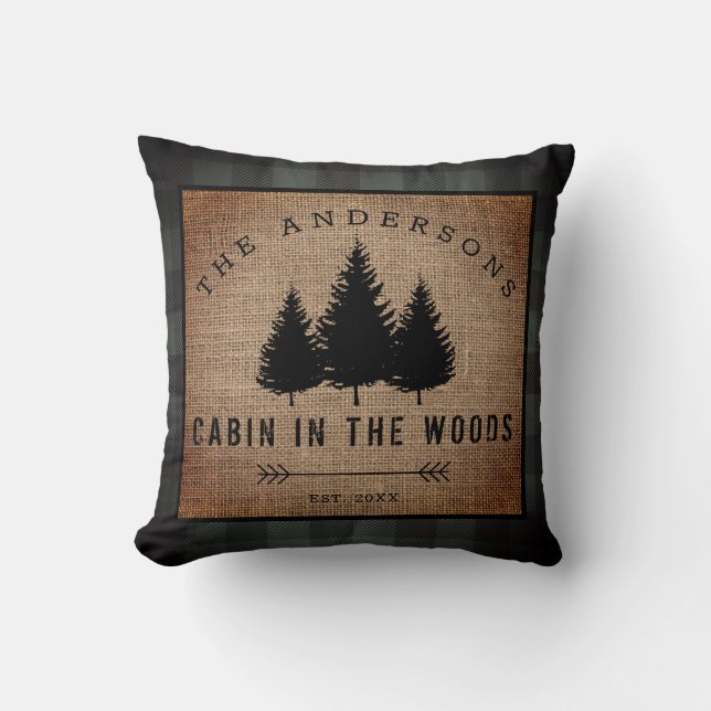 Coussin Pays rustique Nom de famille Cabine dans la forêt  (Recto)