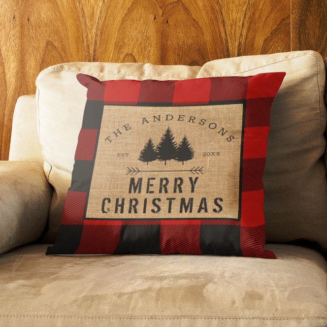 Coussin Pays Rustique Nom de famille Joyeux Noël Pressé (Créateur téléchargé)