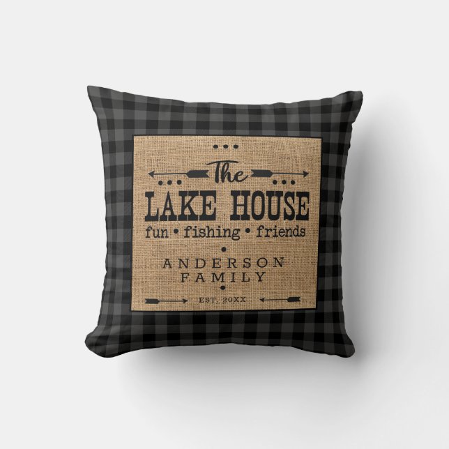 Coussin Pays Rustique Nom De Famille Plaid Lake House Thon (Recto)