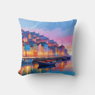 Coussin Paysage Abstrait Village Port Arrière - plan Art