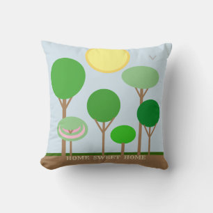 Coussin Paysage arborescent abstrait moderne sur fond bleu