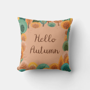 Coussin Paysage d'automne avec abstrait plat dessiné à la