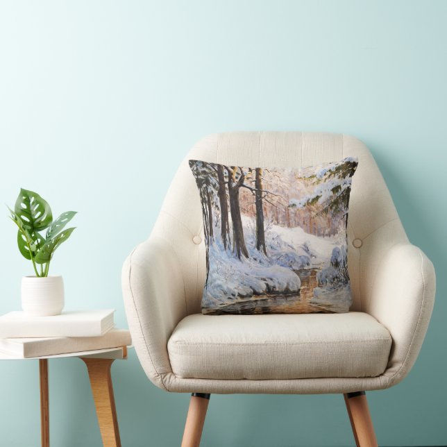 Coussin Paysage de la forêt de neige, Walter Moras (Chaise)