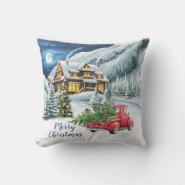 Coussin Paysage de la forêt d'hiver classique de Retro