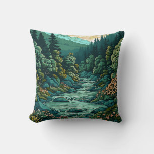 Coussin Paysage de la rivière Mountain