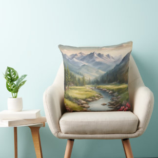 Coussin Paysage de la rivière Watercolor