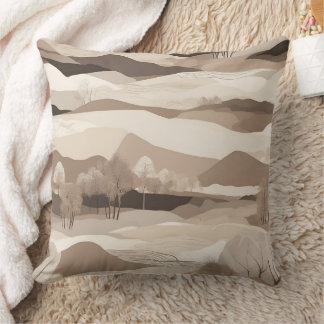 Coussin Paysage de montagnes superposées de ton terrien mo
