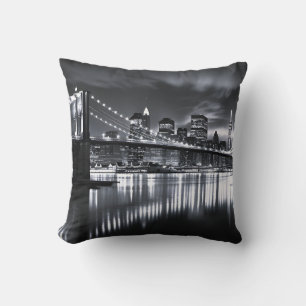 Coussin Paysage de New York Pont de Brooklyn Monochrome Nu