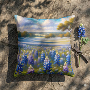 Coussin Paysage de prairie aux bleuets du Texas