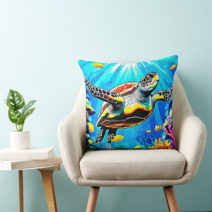 Coussin Paysage de rêve de tortue marine vibrant