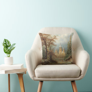 Coussin Paysage d'hiver romantique avec patineurs de glace